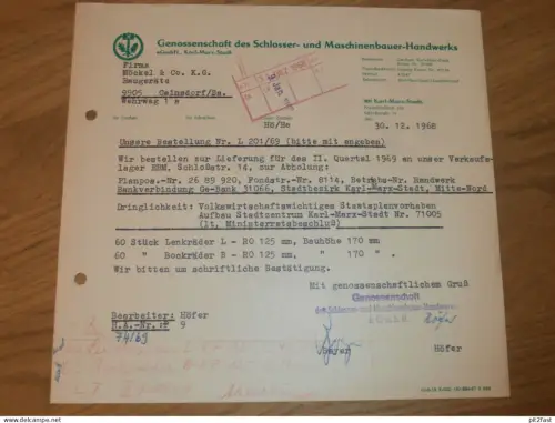 Maschinenbauer Handwerk in Karl-Marx-Stadt , 1968 , Herr Bayer , Herr Höfer , altes Dokument , Reklame / Werbung !!