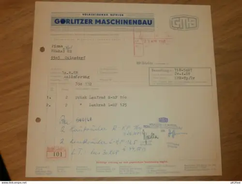 VEB Maschinenbau Görlitz , 1968 , Herr Hoffmann , Herr Tyralla , altes Dokument , Reklame / Werbung !!