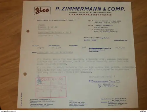Elektrotechnische Fabrik - P. Zimmermann & Comp. Deutschneudorf , 1960 , altes Dokument , Reklame / Werbung !!