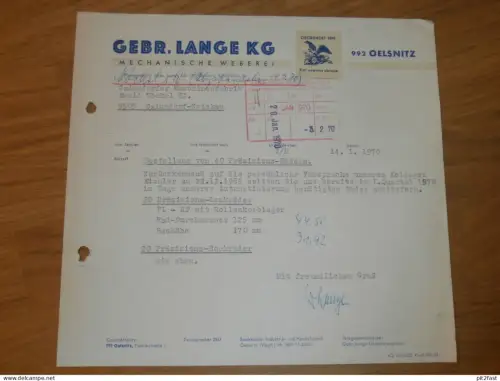 Mechanische Weberei - Gebr. Lange KG in Oelsnitz , 1970 , altes Dokument , Reklame / Werbung !!