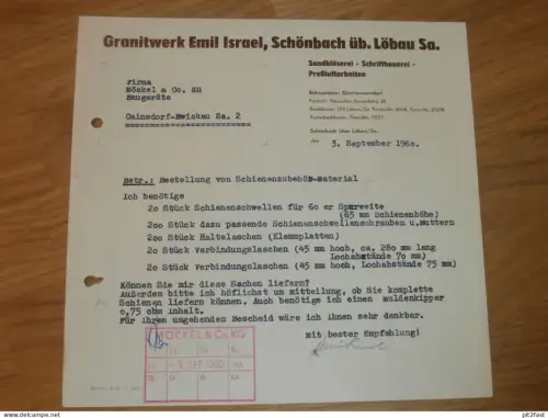 Granitwerk Emil Israel in Schönach b. Löbau i. Sa. , 1960 , altes Dokument , Reklame / Werbung !!