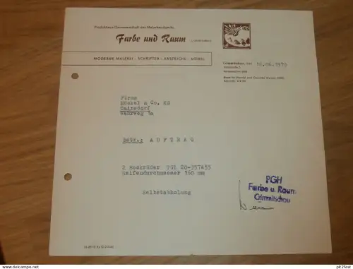 PGH Malerhandwerk - Farbe und Raum - in Crimmitschau , 1970 , altes Dokument , Reklame / Werbung !!