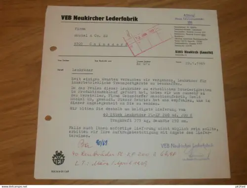 VEB Lederfabrik Neukich i. Lausitz , 1969 , Herr Günther , altes Dokument , Reklame / Werbung !!