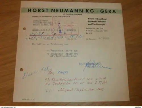 Schweißerei - Horst Neumann KG in Gera , 1969 , altes Dokument , Reklame / Werbung !!