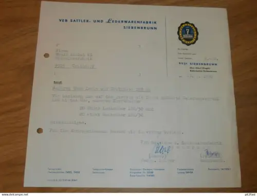 VEB Sattler und Lederwarenfabrik in Siebenbrunn 1969 , Herr Petzold , Herr Jacob , altes Dokument , Reklame / Werbung !!