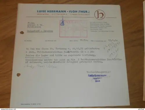 Luise Herrmann in Floh i. Thür. , 1960 , altes Dokument , Reklame / Werbung !!