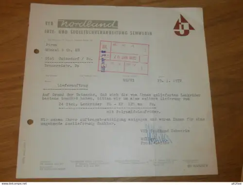 VEB Nordland - Segeltuchverarbeitung Schwerin , 1972 , Hr. Müller , altes Dokument , Reklame / Werbung !!
