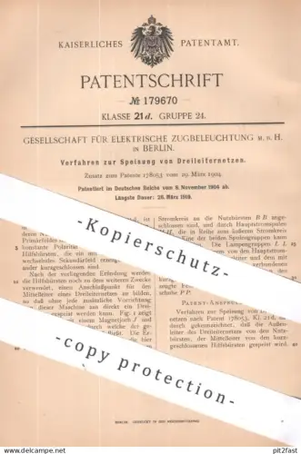 original Patent - Gesellschaft für Elektrische Zugbeleuchtung mbH Berlin | 1904 | Speisung von Dreileiternetzen | Strom