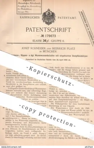 original Patent - Josef Schneider , Heinrich Platz , München | 1905 | Radiator , Rippenheizung , Warmwasserofen | Ofen