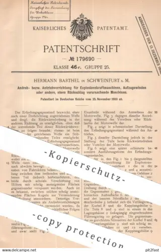 original Patent - Hermann Barthel , Schweinfurt / Main | 1903 | Antrieb f. Explosionskraftmaschine , Aufzugwinde , Motor