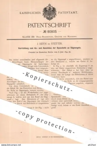 original Patent - J. Heyn , Stettin | 1894 | Herausschlagen der Spannkeile an Sägeangeln | Säge , Gatter , Gattersäge