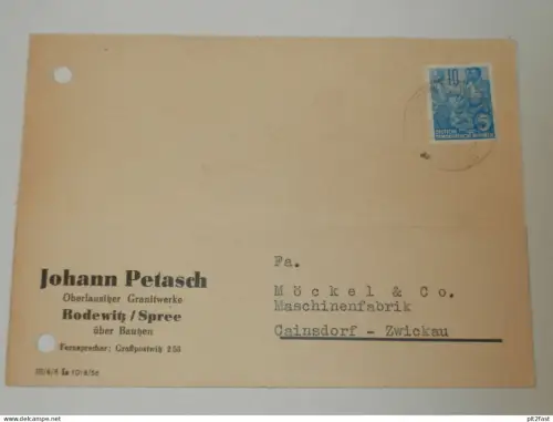 Granitwerk - Johann Petasch in Rodewitz a. Spree , 1959 , Bautzen , Karte , Reklame / Werbung !!