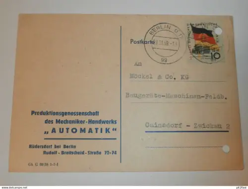 PGH - Mechaniker-Handwerk " Automatik " in Rüdersdorf b. Berlin , 1959 , Karte , Reklame / Werbung !!
