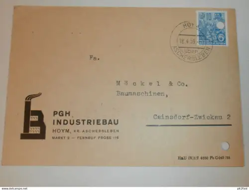 PGH Industriebau in Hoym b. Aschersleben , 1959 , Karte , Reklame / Werbung !!