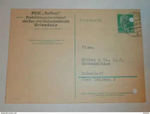 PGH Aufbau Orlamünde , 1959 , Karte , Reklame / Werbung !!