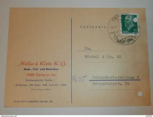 Betonbau - Müller & Klotz KG in Oederan i. Sa., 1969 , Karte , Reklame / Werbung !!