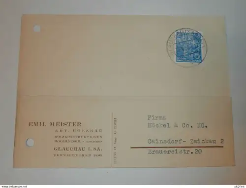 Holzbau - Emil Meister in Glauchau i. Sa., 1959 , Karte , Reklame / Werbung !!