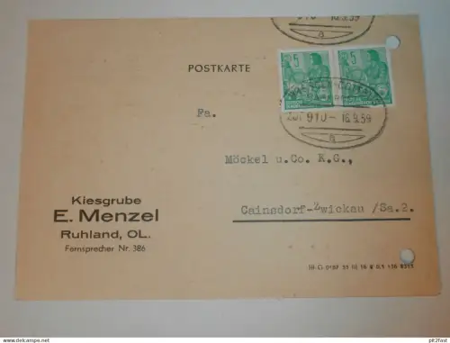 Kiesgrube - E. Menzel in Ruhland O/L , 1959 , Hr. Franke , Karte , Reklame / Werbung !!