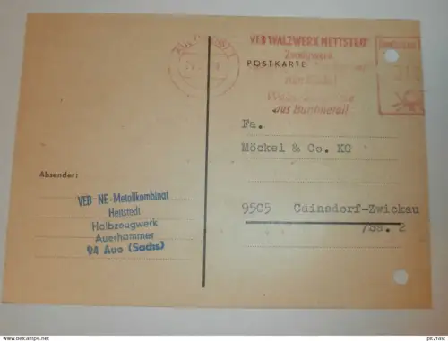 VEB Metallkombinat Hettstedt / Auerhammer b. Aue i. Sa., 1969 , Hr. Hampel , Karte , Reklame / Werbung !!