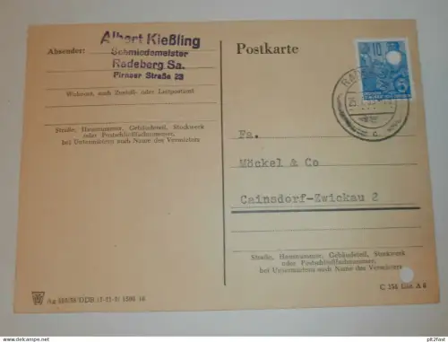 Schmiedemeister - Albert Kießling in Radeberg / Sa. , 1959 , Karte , Reklame / Werbung !!