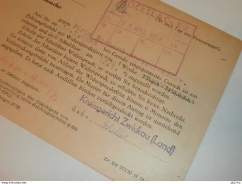 Kreisgericht Zwickau - Mahnsache gegen Richard Bretschneider , 1959 , Karte , Reklame / Werbung !!