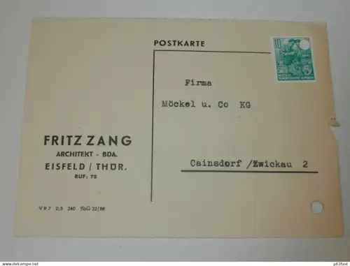 Architekt - Fritz Zang in Eisfeld i. Thür., 1960 , Karte , Reklame / Werbung !!
