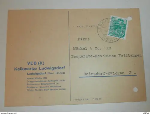 VEB Kalkwerke Ludwigsdorf b. Görlitz , 1960 , Hr. Preißler , Karte , Reklame / Werbung !!