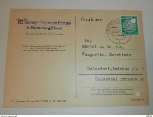 VEB Sägewerke Gransee in Fürstenberg a. Havel , 1959 , Hr. Vormum , Hr. Pohle , Karte , Reklame / Werbung !!