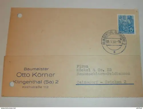 Baumeister - Otto Körner in Klingenthal , 1959 , Karte , Reklame / Werbung !!