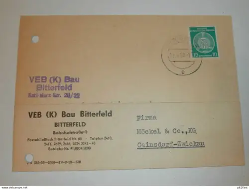 VEB Bau Bitterfeld , 1959 , Hr. Willner , Karte , Reklame / Werbung !!