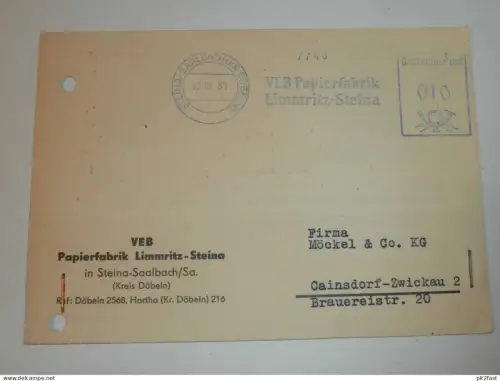 VEB Papierfabrik Limmritz - Steina , 1959 , Hr. Röder , Karte , Reklame / Werbung !!