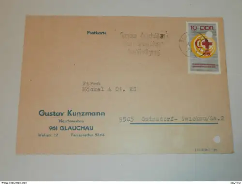 Maschinenbau - Gustav Kunzmann in Glauchau , 1969 , Karte , Reklame / Werbung !!