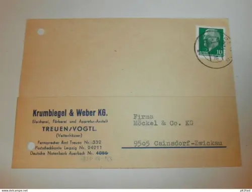 Bleicherei - Krumbiegel & Weber KG in Treuen i. Vogtland , 1969 , Karte , Reklame / Werbung !!