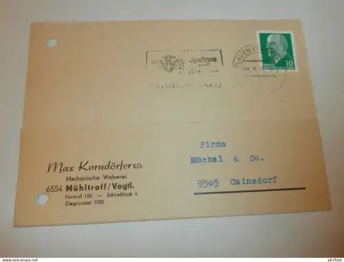Mechanische Weberei - Max Korndörfer KG in Mühltroff i. Vogtland , 1969 , Karte , Reklame / Werbung !!