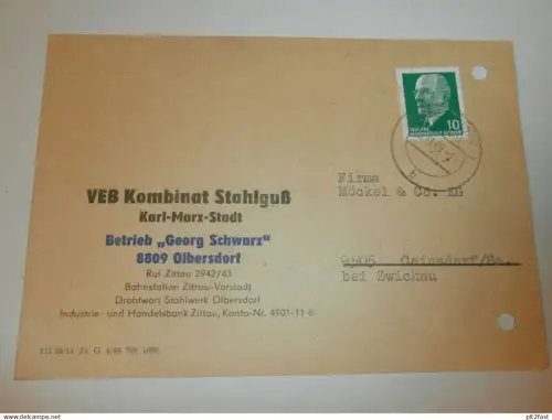 VEB Kombinat Stahlguß in Karl-Marx-Stadt , Betrieb in Olbersdorf ,1969 , Hr. Zeidler , Kracht ,Karte , Reklame / Werbung