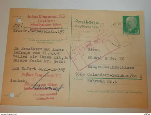 Ziegelwerk Klapprodt KG in Mittelhausen Erfurt ,1969 , Karte , Reklame / Werbung !!