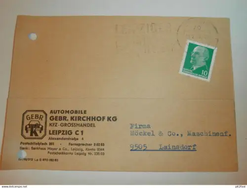 KFZ-Grosshandel - Gebr. Kirchhof KG in Leipzig ,1969 , Karte , Reklame / Werbung !!
