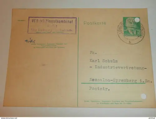 VEB Ziegelkombinat Zerbst / Loburg ,1960 , Hr. Schulz , Karte , Reklame / Werbung !!