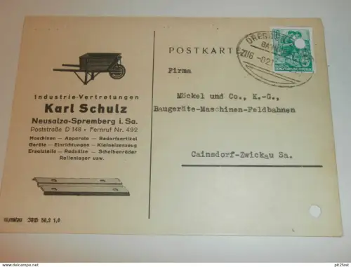 Industrie - Vertretung Karl Schulz in Neusalza - Spremberg i.Sa. ,1960 , Karte , Reklame / Werbung !!
