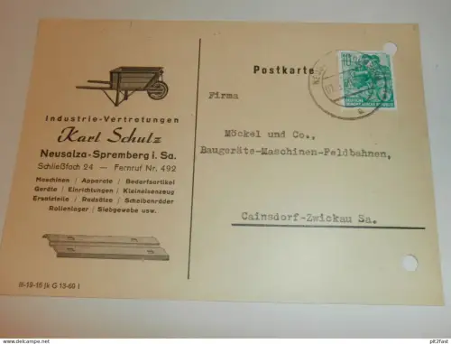 Industrie - Vertretung Karl Schulz in Neusalza - Spremberg i.Sa. ,1960 , Karte , Reklame / Werbung !!