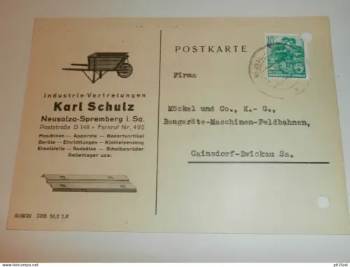 Industrie - Vertretung Karl Schulz in Neusalza - Spremberg i.Sa. ,1960 , Karte , Reklame / Werbung !!