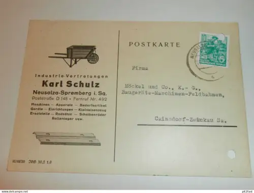 Industrie - Vertretung Karl Schulz in Neusalza - Spremberg i.Sa. ,1960 , Karte , Reklame / Werbung !!