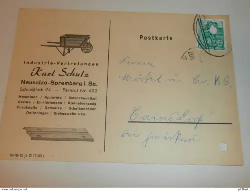 Industrie - Vertretung Karl Schulz in Neusalza - Spremberg i.Sa. ,1960 , Karte , Reklame / Werbung !!
