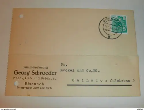 Hoch- und Tiefbau - Georg Schroeder in Eisenach ,1960 , Karte , Reklame / Werbung !!
