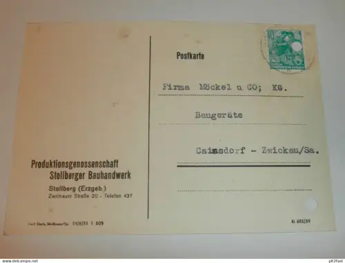 PGH Bauhandwerk Stollberg i. Erzgebirge ,1959 , Hr. Lindner , Karte , Reklame / Werbung !!