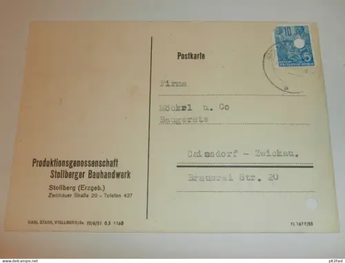 PGH Bauhandwerk Stollberg i. Erzgebirge ,1959 , Karte , Reklame / Werbung !!