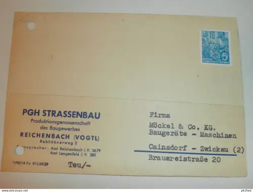 PGH Strassenbau in Reichenbach i. Vogtland ,1959 , Karte , Reklame / Werbung !!