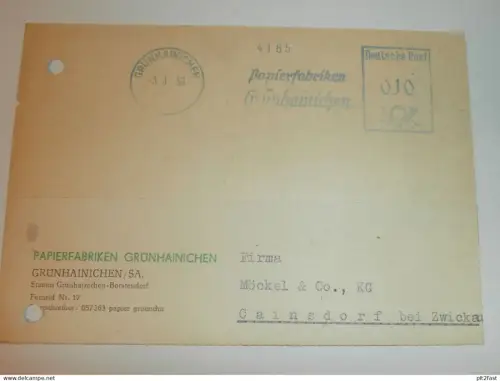 Papierfabrik Grünhainichen i. Sa. , 1959 , Hr. Dacherl und Hr. Oehme , Karte , Reklame / Werbung !!