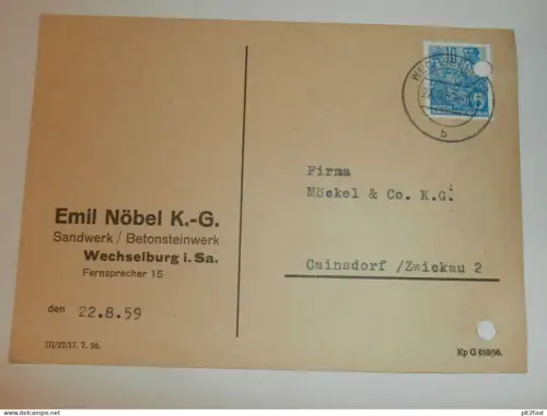 Sandwerk / Betonsteinwerk - Emil Nöbel in Wechselburg i.Sa., 1959 , Hr. Augustin , Karte , Reklame / Werbung !!