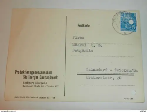 PGH Bauhandwerk Stollberg , 1959 , Hr. Lindner , Hoffmann , Karte , Reklame / Werbung !!